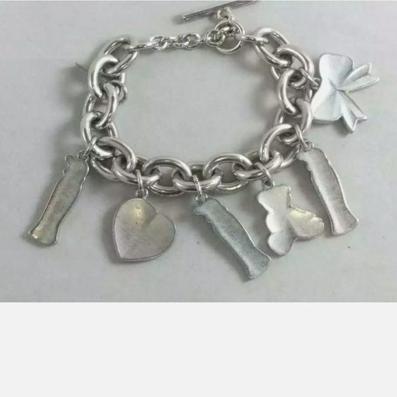 🎀Clearance🎀 VINTAGE MOSCHINO Signed silver charm bracelet 8.7" - Picture 10 of 12